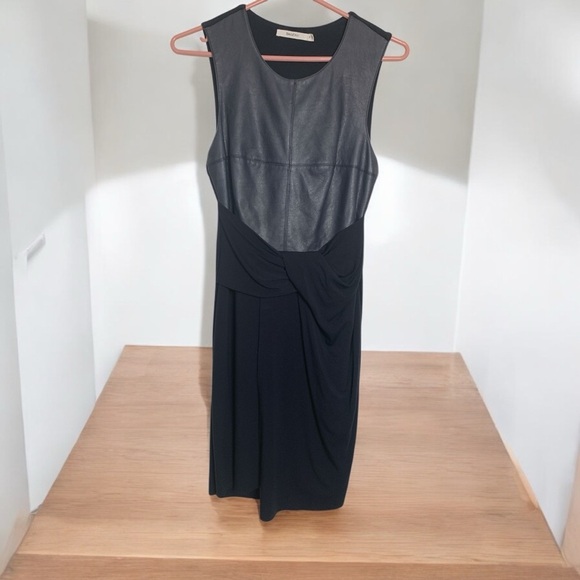 Anthropologie Bailey 44 Navy Blue Dress w Stretch, Faux Leather Upper - Picture 5 of 14